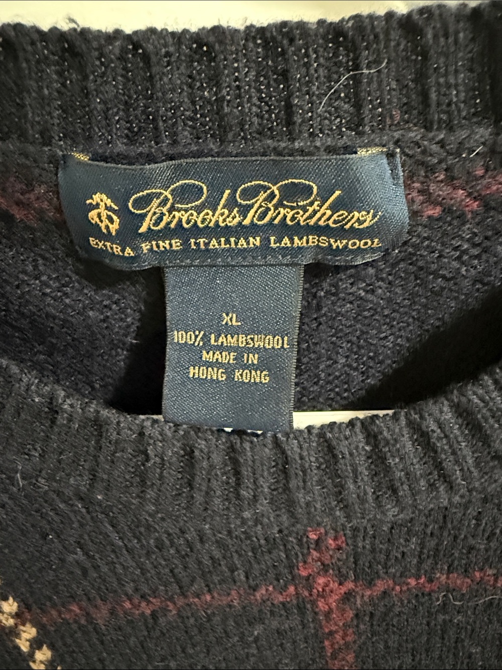 Brooks Brothers Navy Crewneck Sweater with Red Windowpane